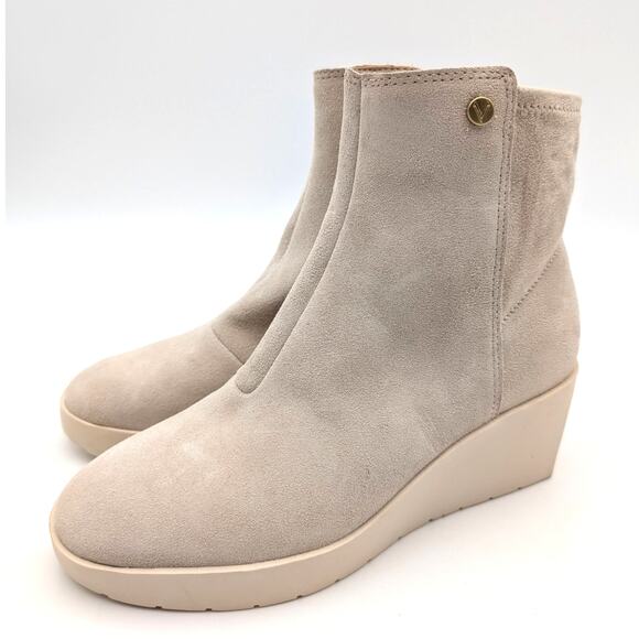 Vionic Skylar Ankle Wedge Boots Side Zip Women's Oatmeal Suede Size US5 EU35 - Picture 1 of 10